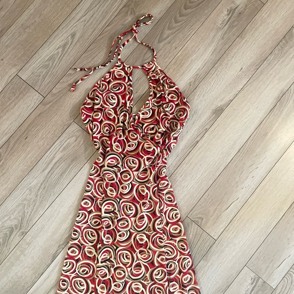 Pretty Good Vintage Y2K red and brown keyhole halter dress size Medium - Picture 2 of 5